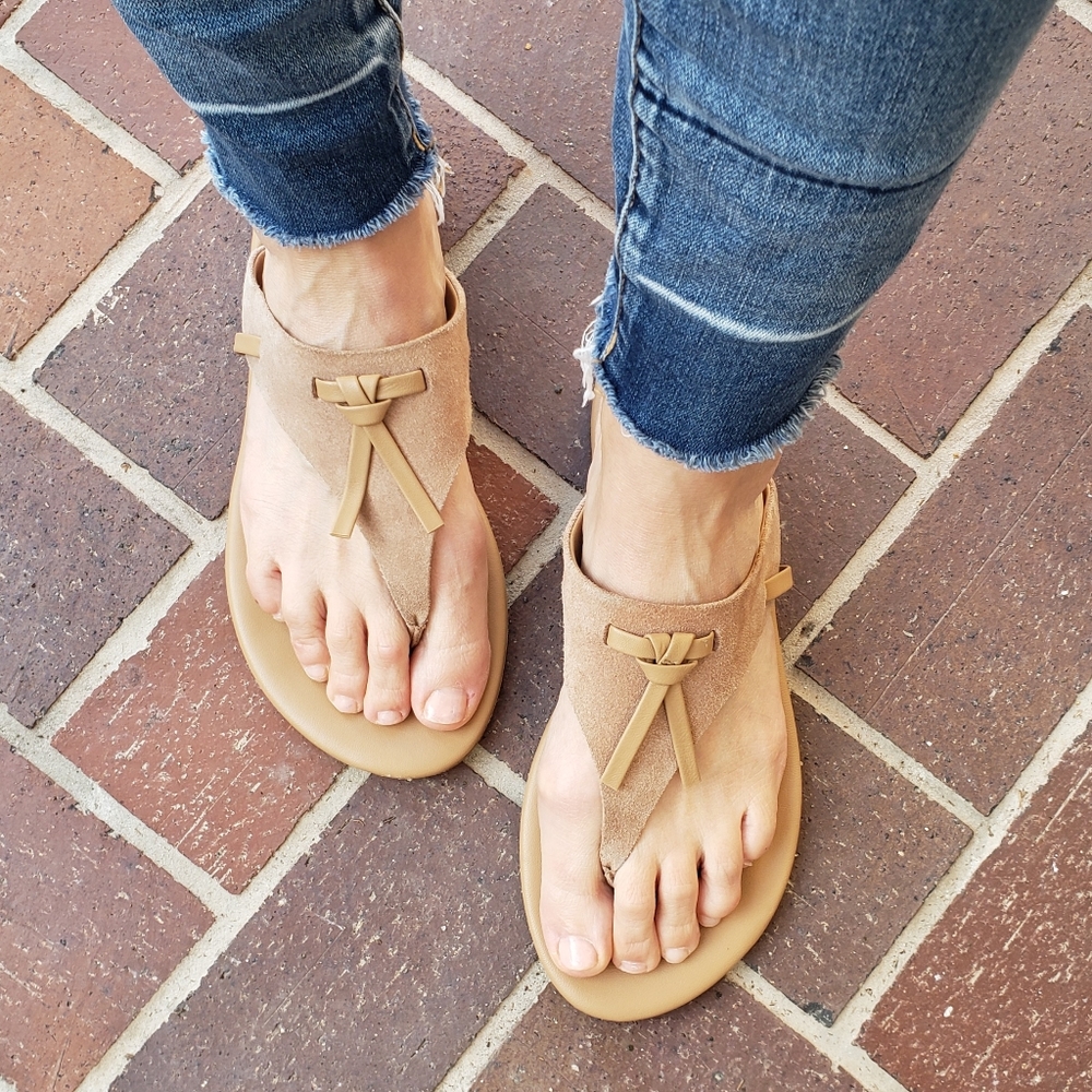 Anthropologie Lace-Up Casual Tan Brown Suede Leather Flip Flop Thong Sandals 10